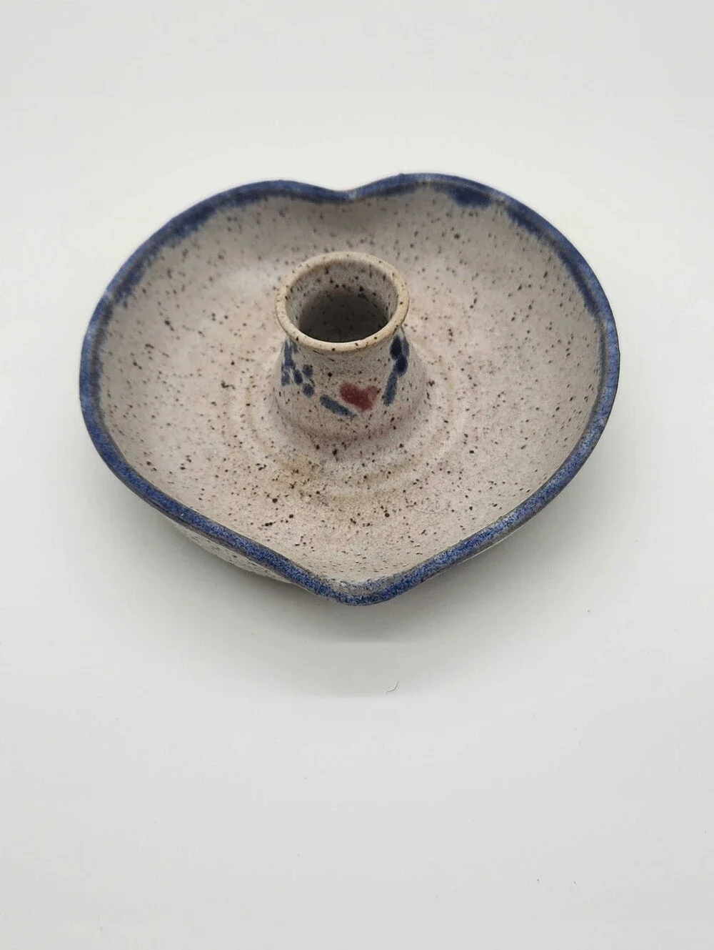 Handmade Studio Pottery Taper Candle Holder Heart Shape Speckled Stoneware